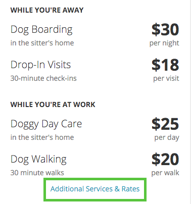 Dog store sitter fees